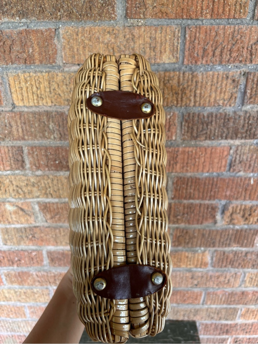 Vintage 1960s Wicker Purse Metal Clasp Structured Vinyl Lined Tan Retro - Picture 7 of 12